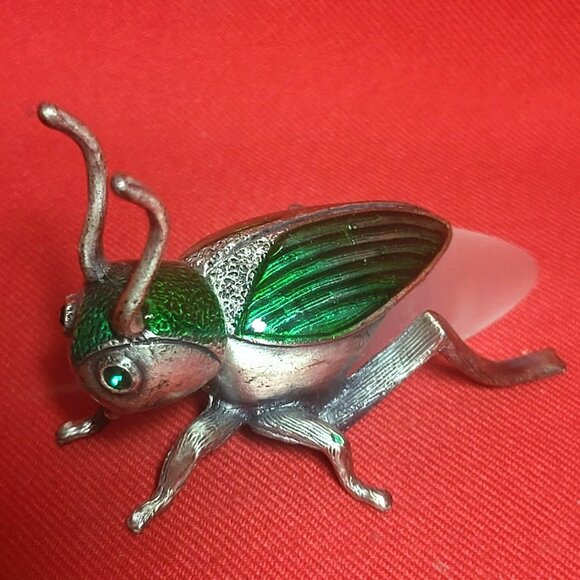 Decorative Scarab Beetle Metallic Silver Colored Body Green Textured Back - Picture 7 of 10
